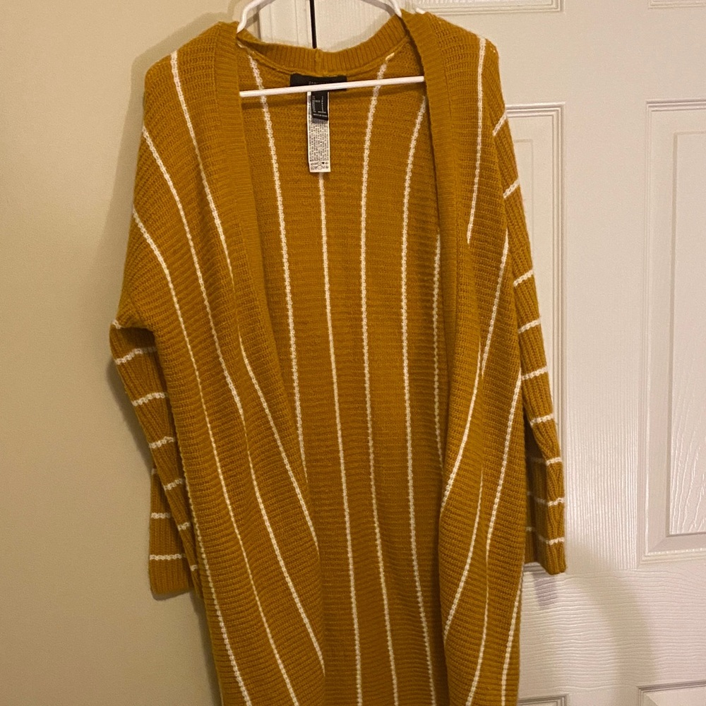 Forever 21 Oversized Striped Mustard Cardigan Sweater